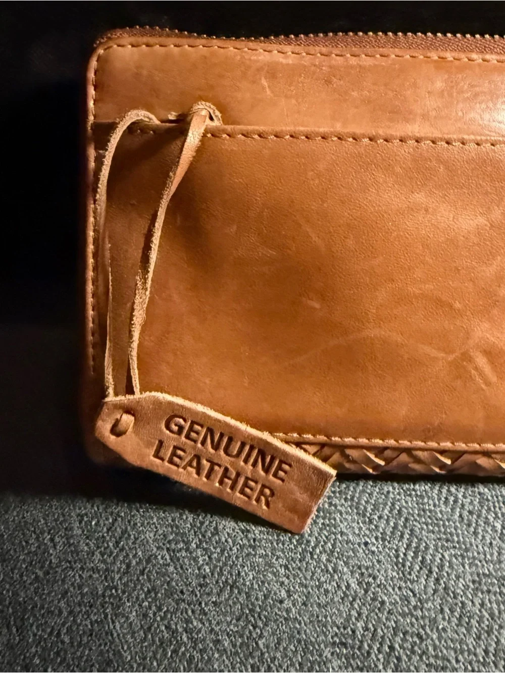 Woven Leather Wristlet Clutch - Tan Pre-owned Good Condition